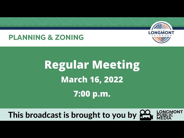 A green and white sign displaying "Regular Meeting March 16, 2012 7:00 PM