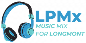 A pair of headphones featuring the words "LPMX Music Mix for Longmont