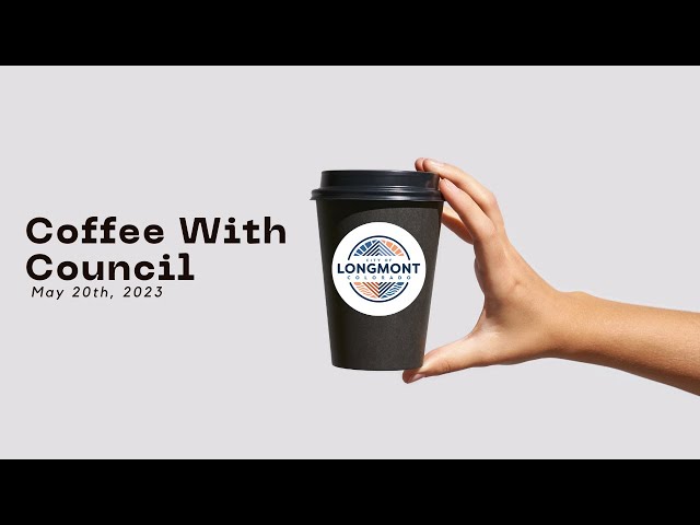 a person holding a coffee cup with the words coffee with council