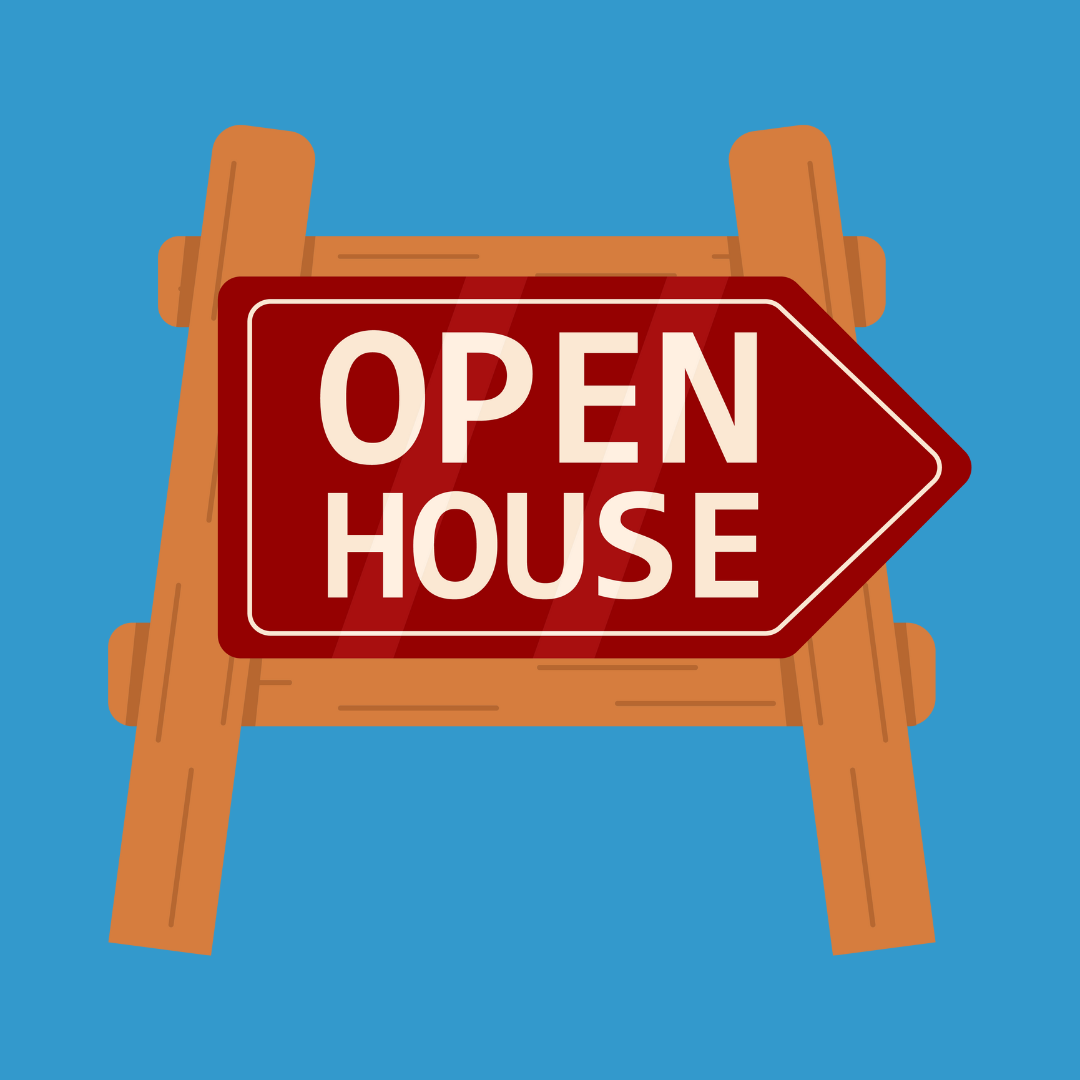 An open house sign displayed prominently