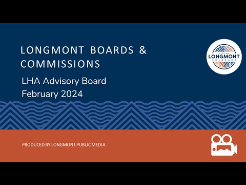 A blue and orange banner displaying the words Longmont Boards & Commissions