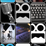 A collage featuring a microphone and a keyboard