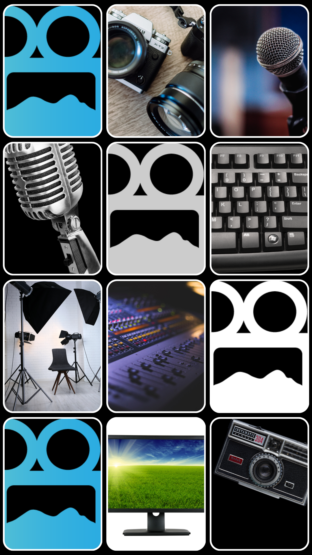 A collage featuring a microphone and a keyboard